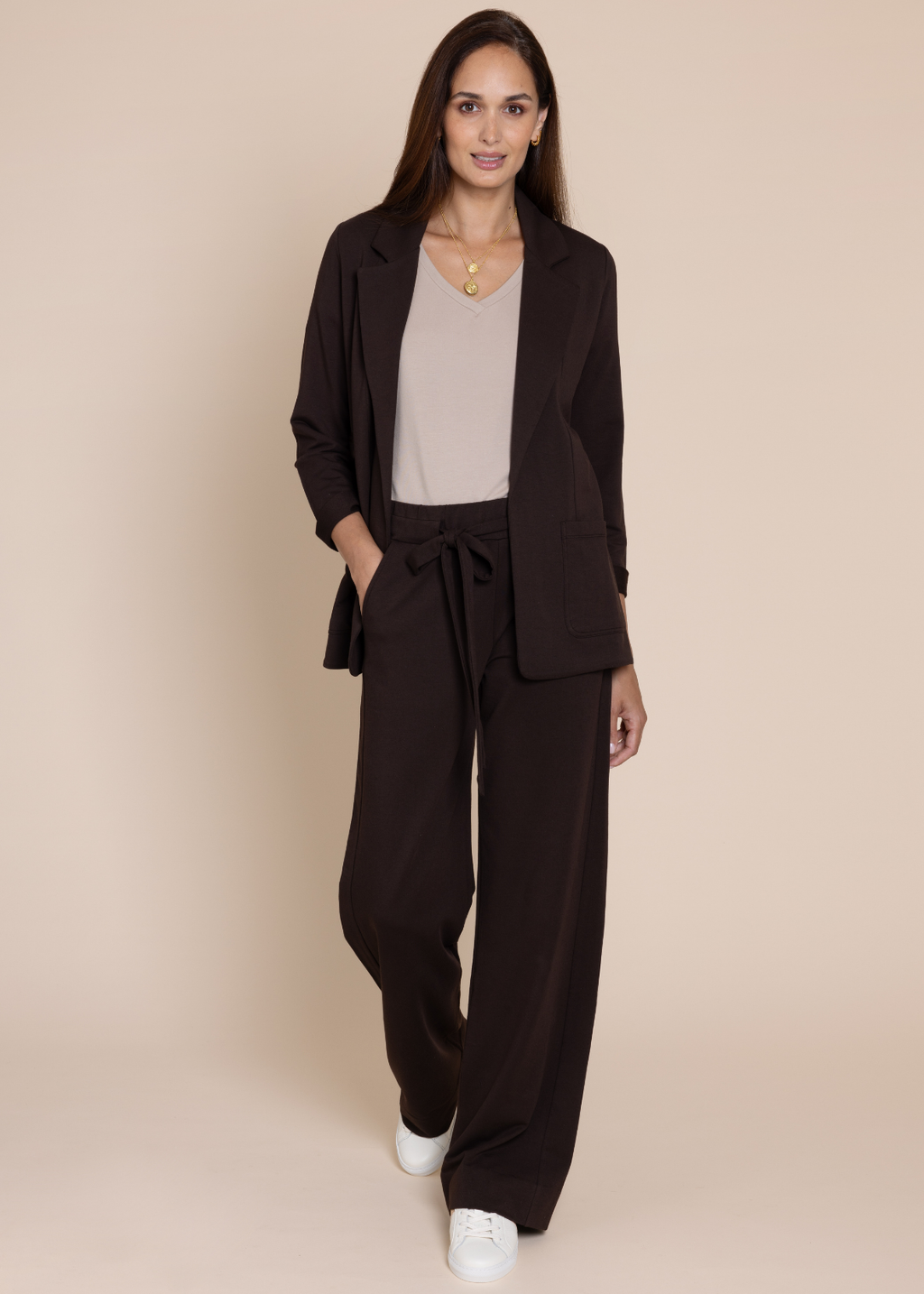 ATHENA v-neck, short sleeve top, taupe