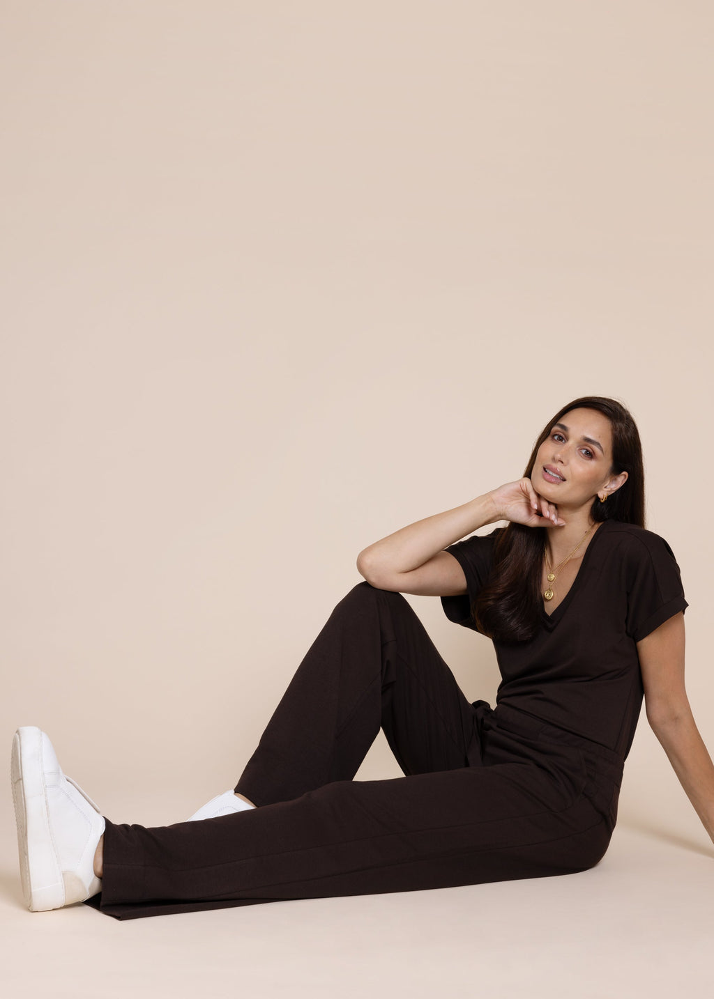 GODDESS wide leg trousers, chocolate