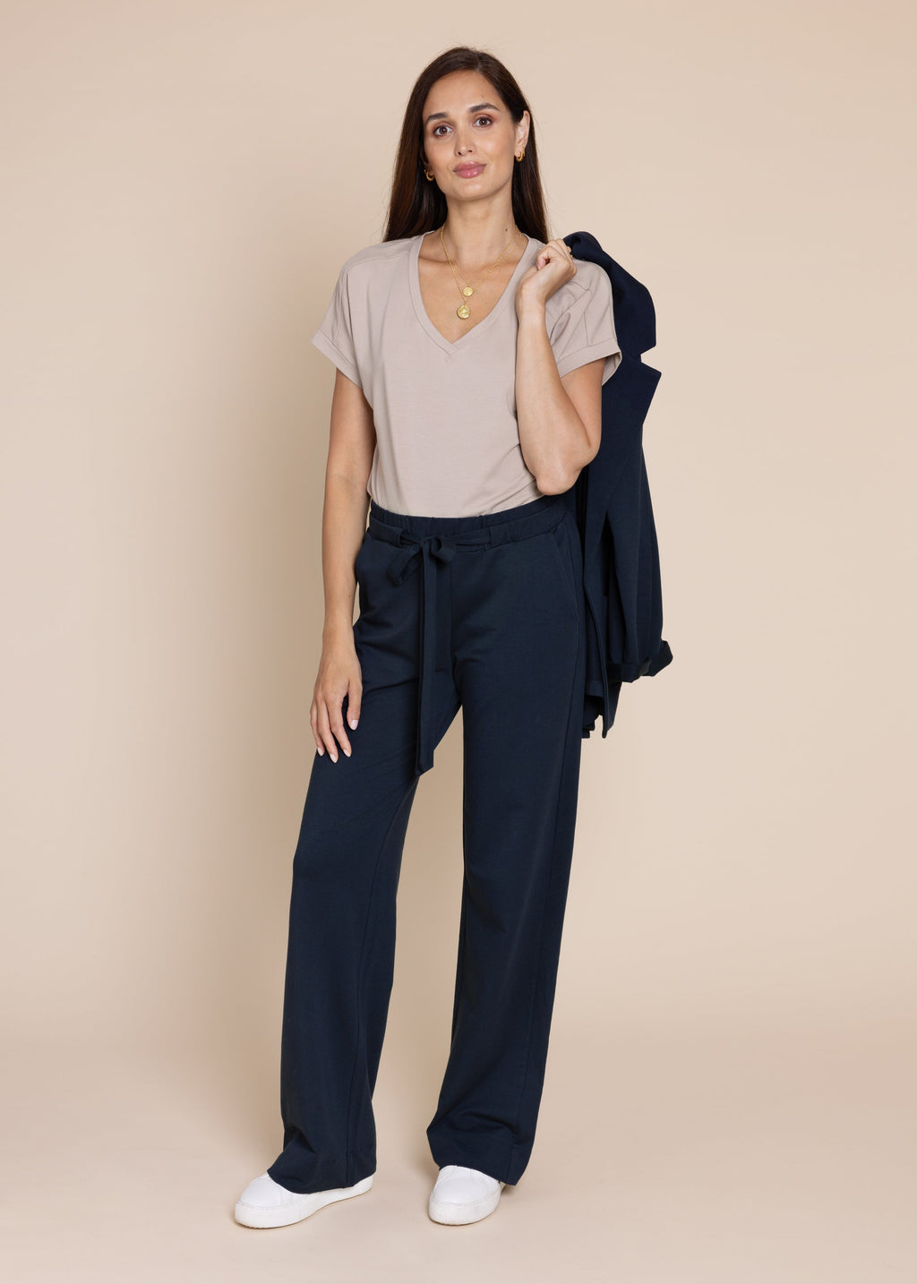 ATHENA v-neck, short sleeve top, taupe