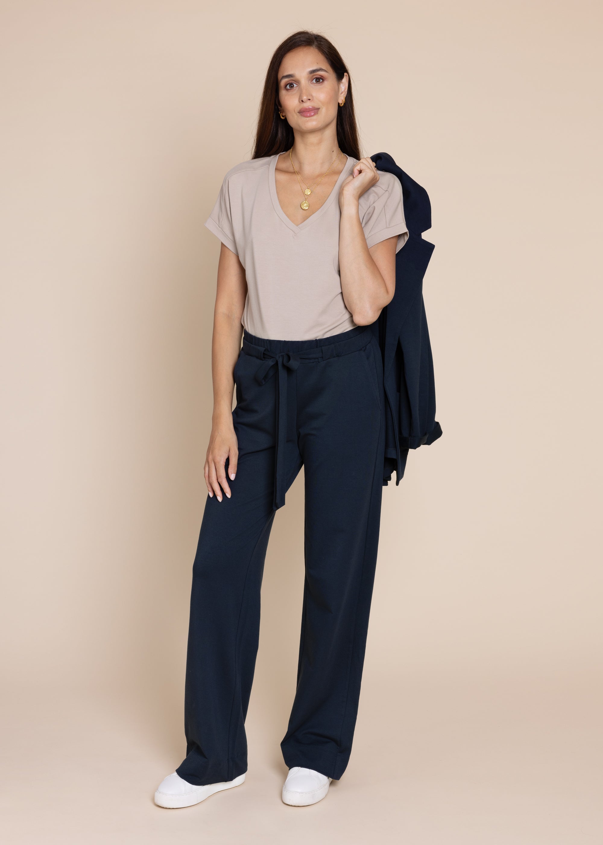 ATHENA v-neck, short sleeve top, taupe