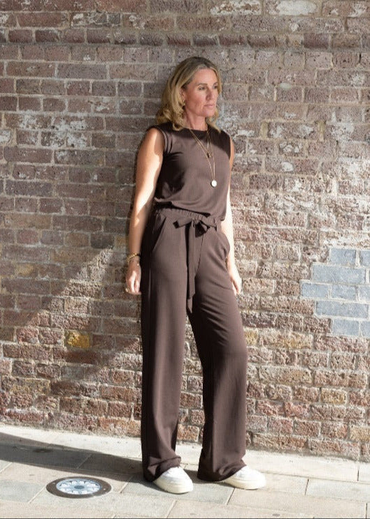 GODDESS wide leg trousers, chocolate