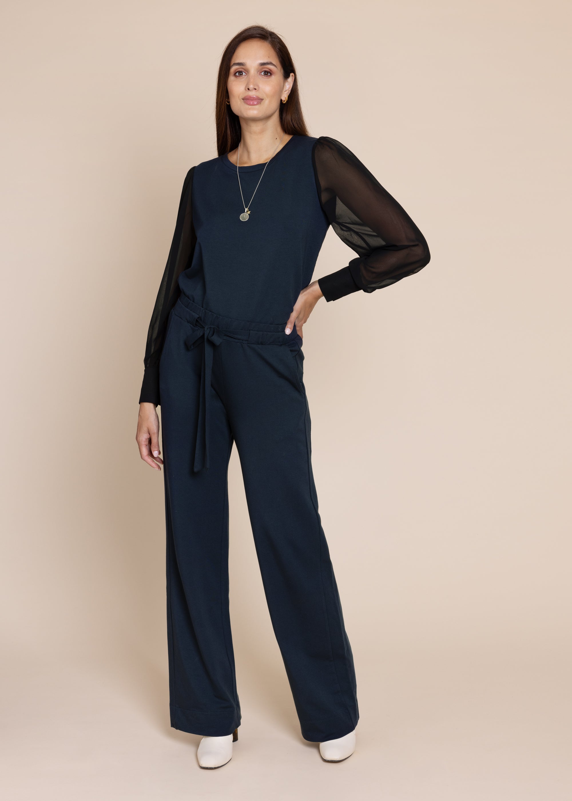 GODDESS wide leg trousers, navy