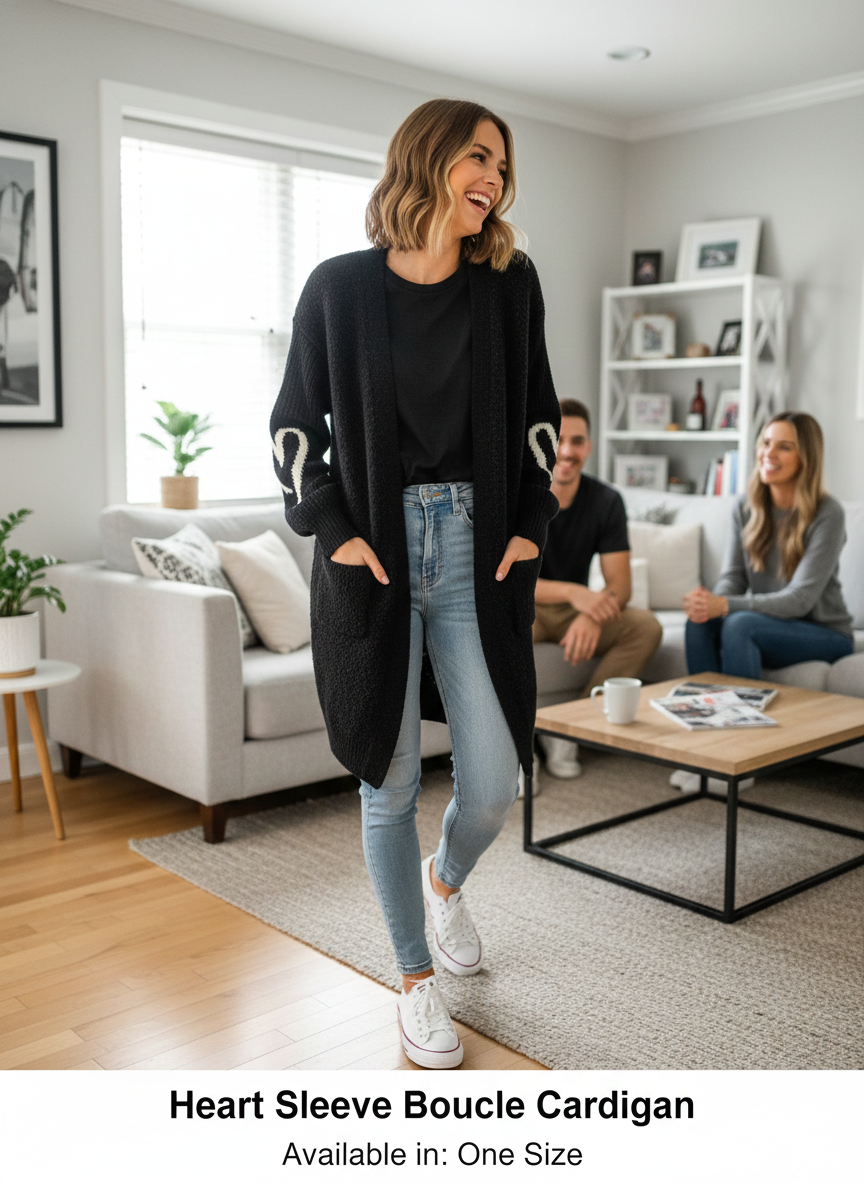 Boucle Heart Sleeve Cardigan