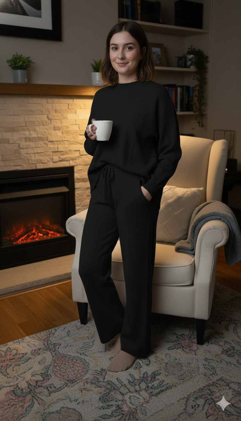 Knitted Heart Embossed Trouser Co-Ord