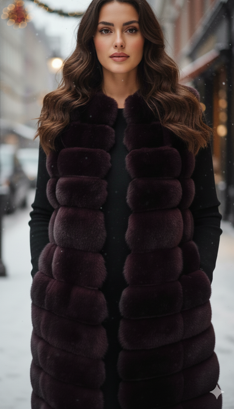Faux Fur Ombre Burgundy Longline Gilet