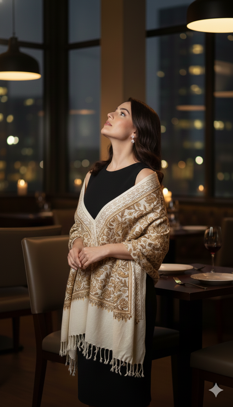 KASHMIRI  Silk Shawl Gold