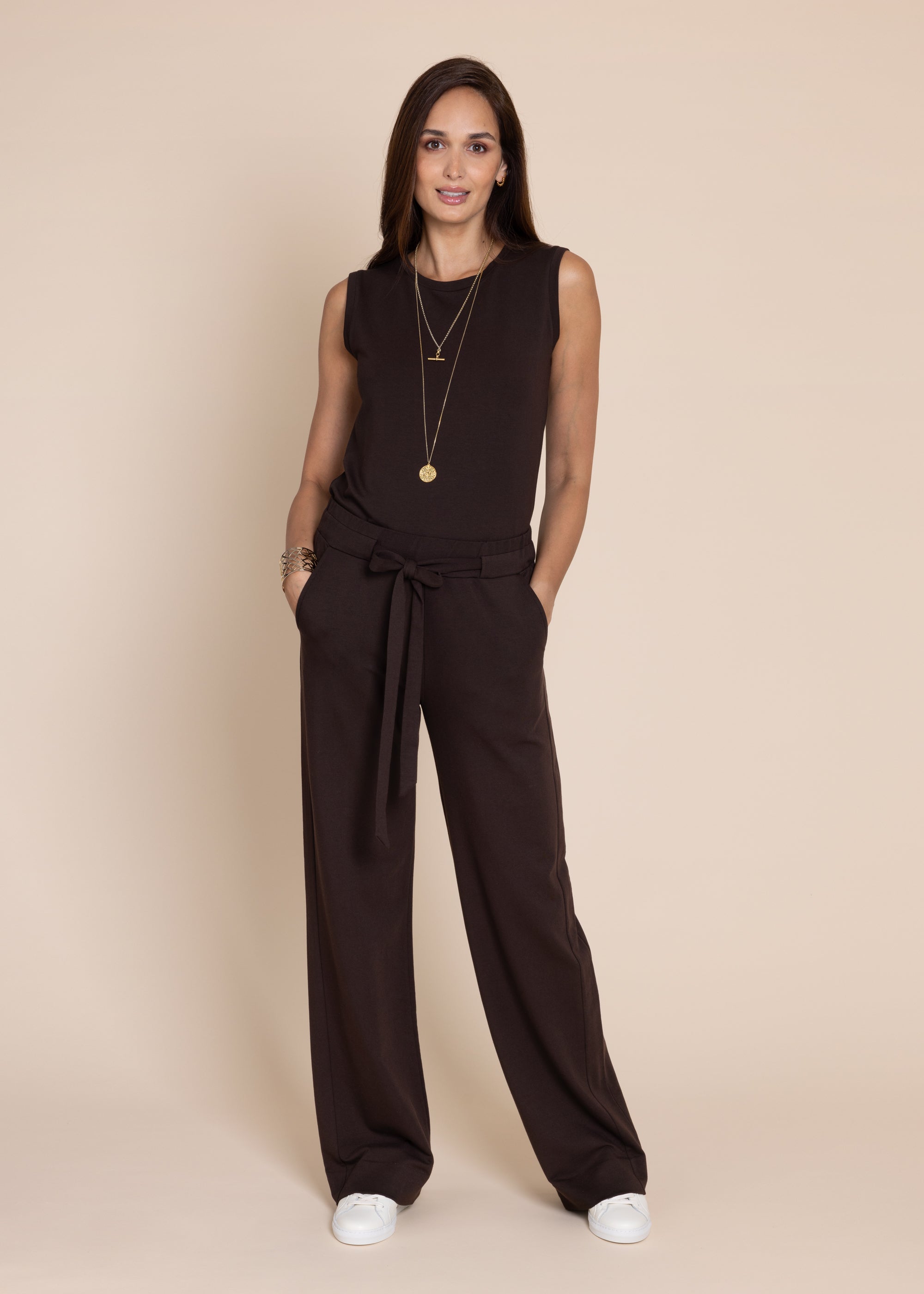 GODDESS wide leg trousers, chocolate