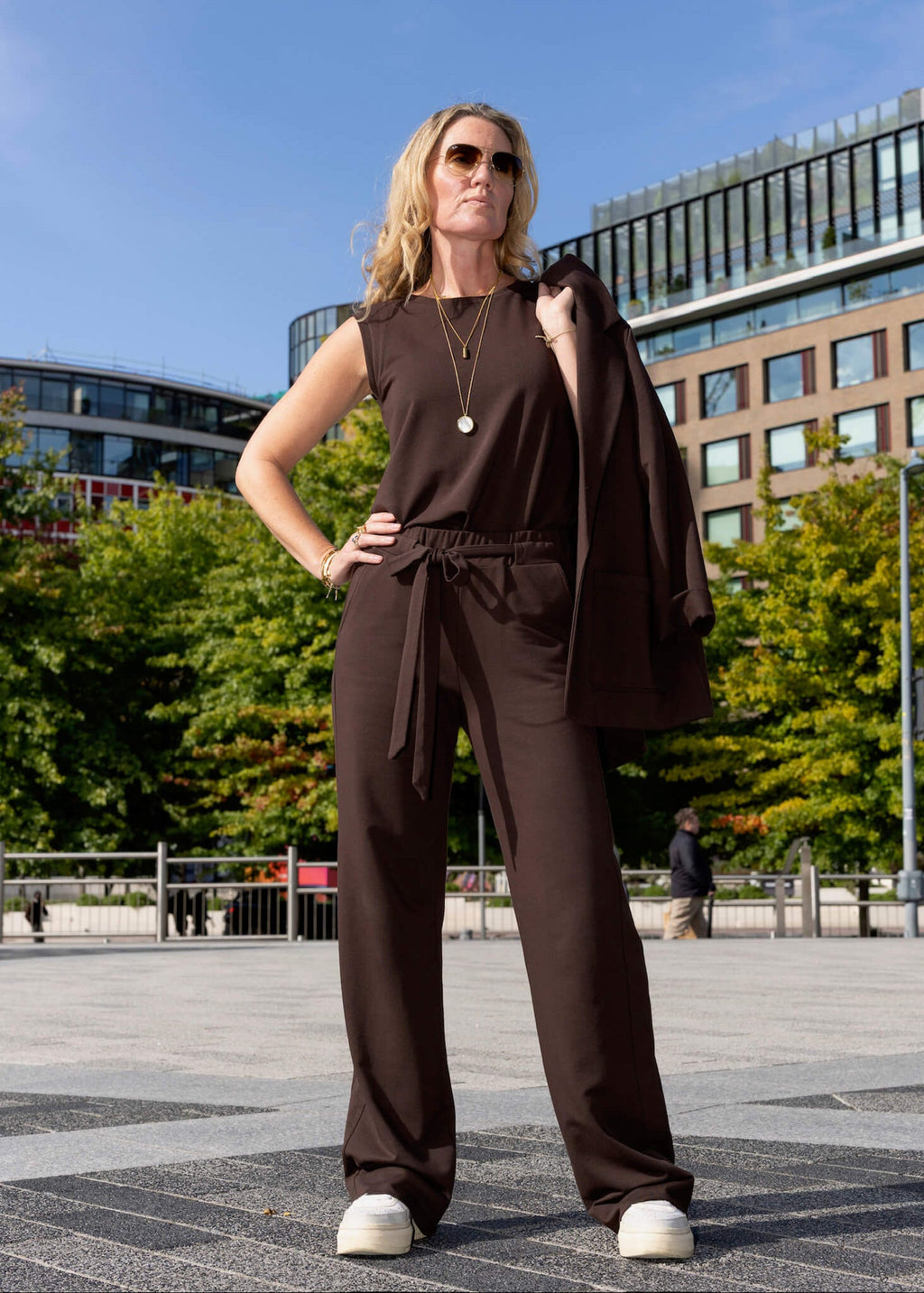 GODDESS wide leg trousers, chocolate