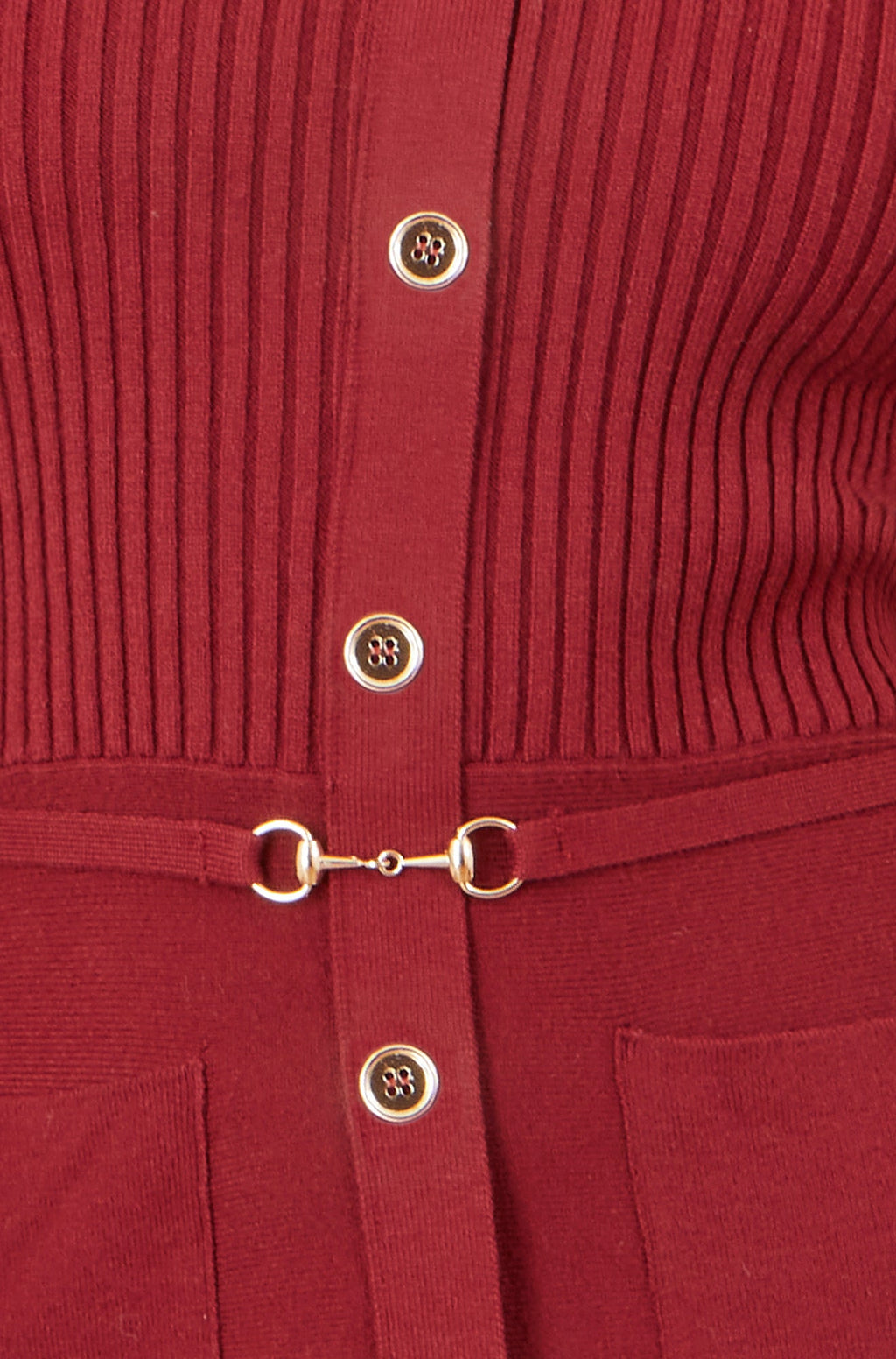 Yumi Burgundy Rib Knit Midi Shirt Dress With Snaffle Belt