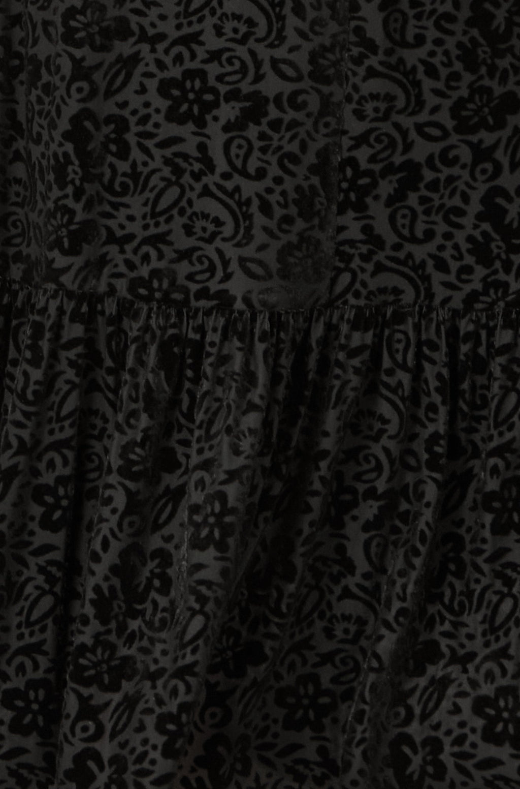 Yumi Black Floral Velour Velvet Twist Waist Midi Dress