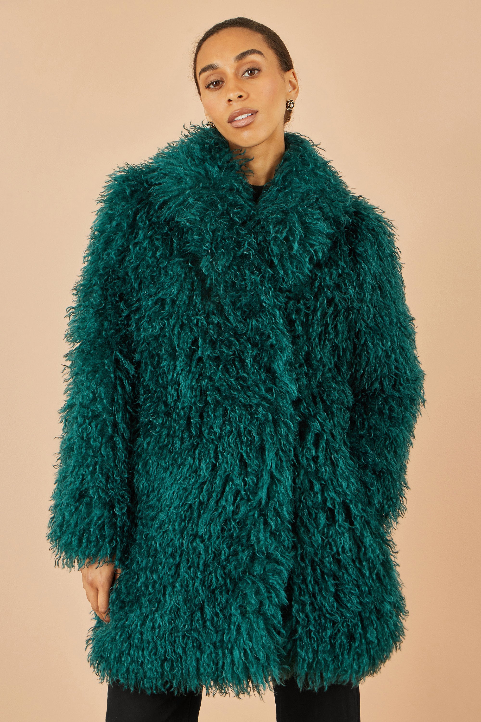 Yumi Teal Luxe Long Hair Fur Coat