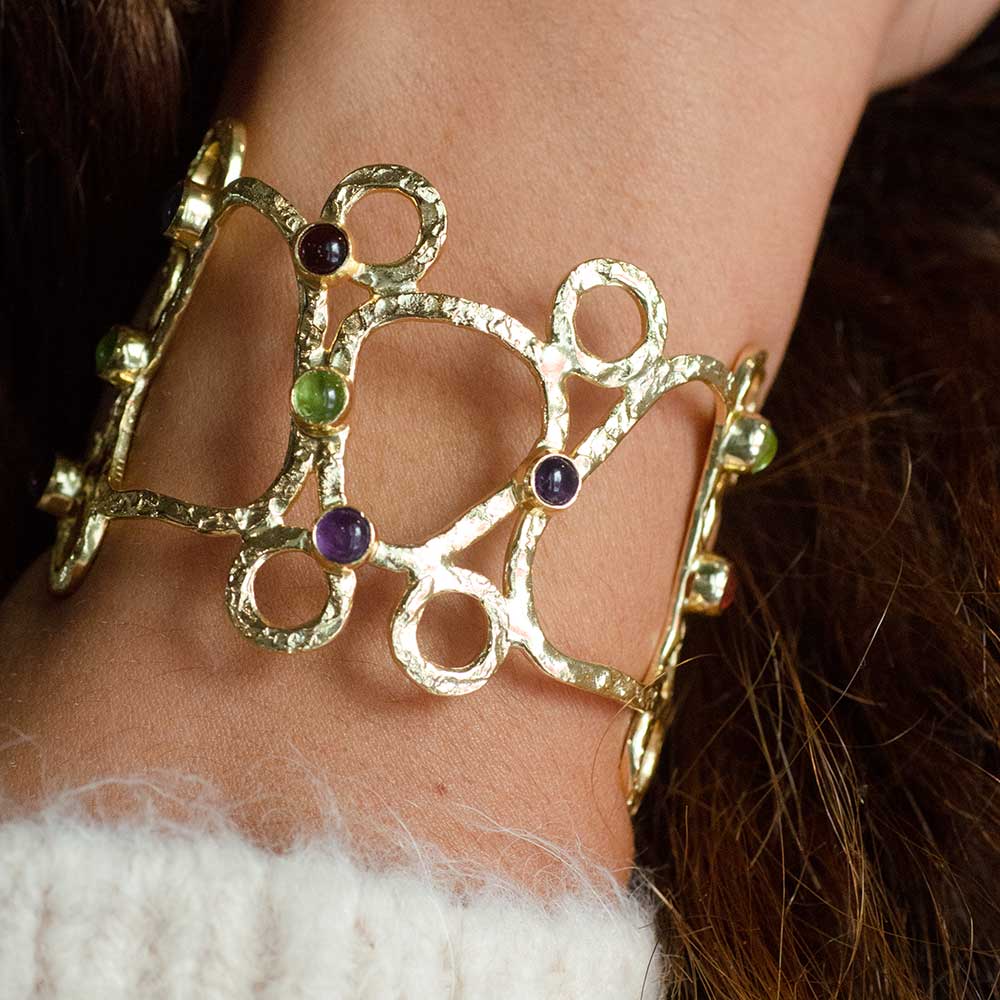 Thalia Sculptural Cuff with Amethyst, Peridot & Garnet