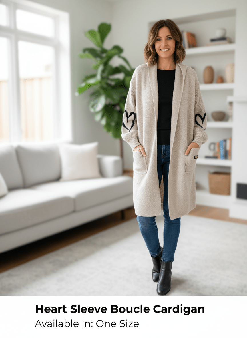 Boucle Heart Sleeve Cardigan - PAPRIKA UK