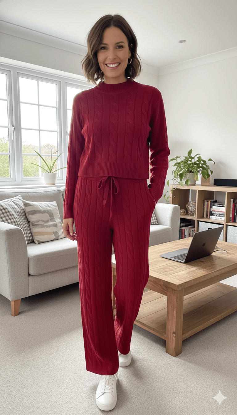 Cable Knitted Co Ord Trouser Set - PAPRIKA UK