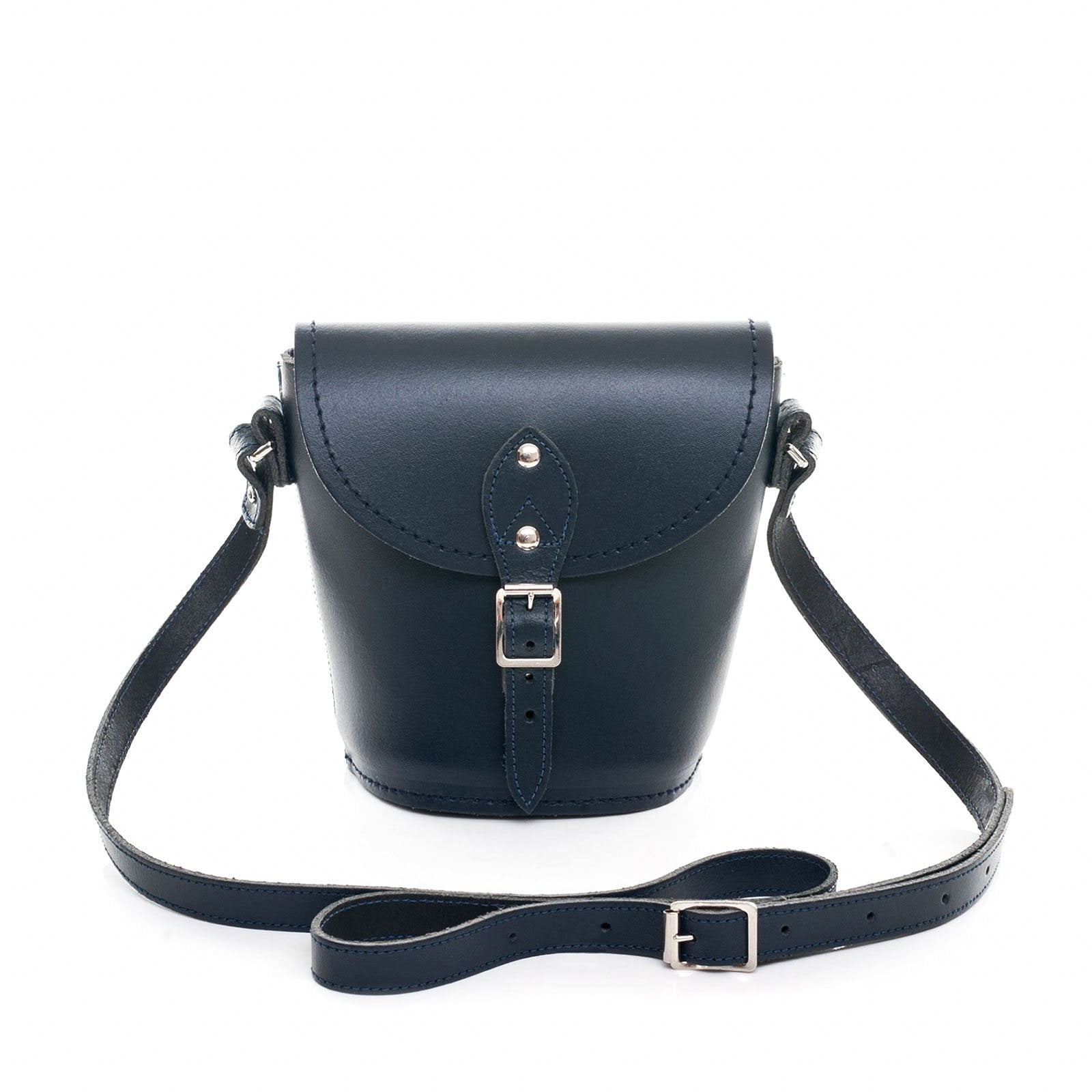 Handmade Leather Barrel Bag - Navy