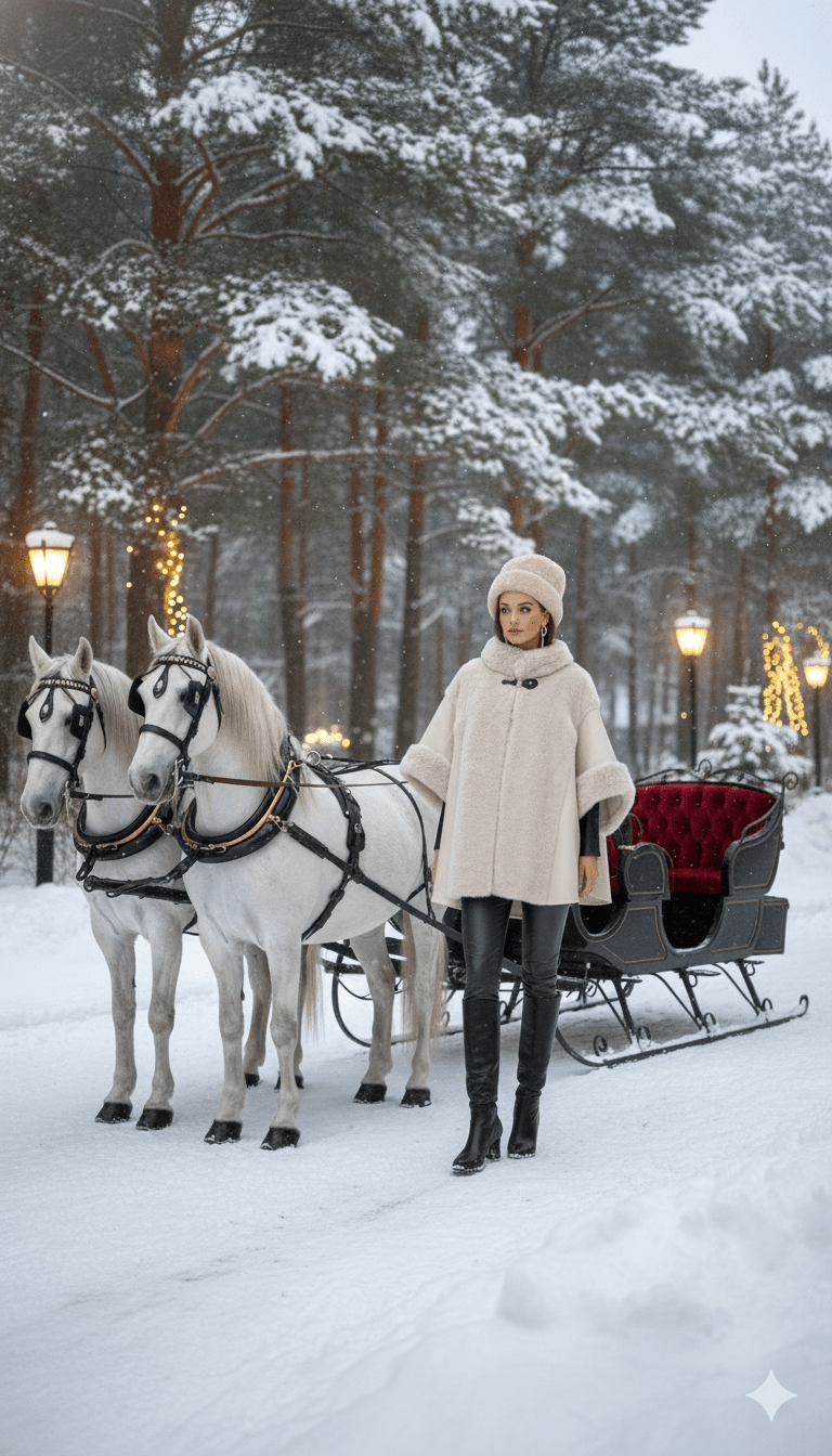 Faux Fur Sparkle Poncho Cape - PAPRIKA UK