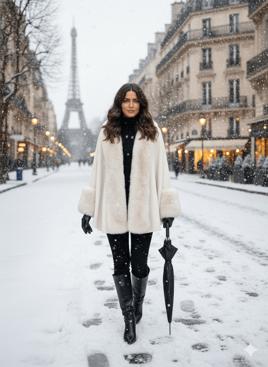 Fur Front Cape Poncho One Size - PAPRIKA UK