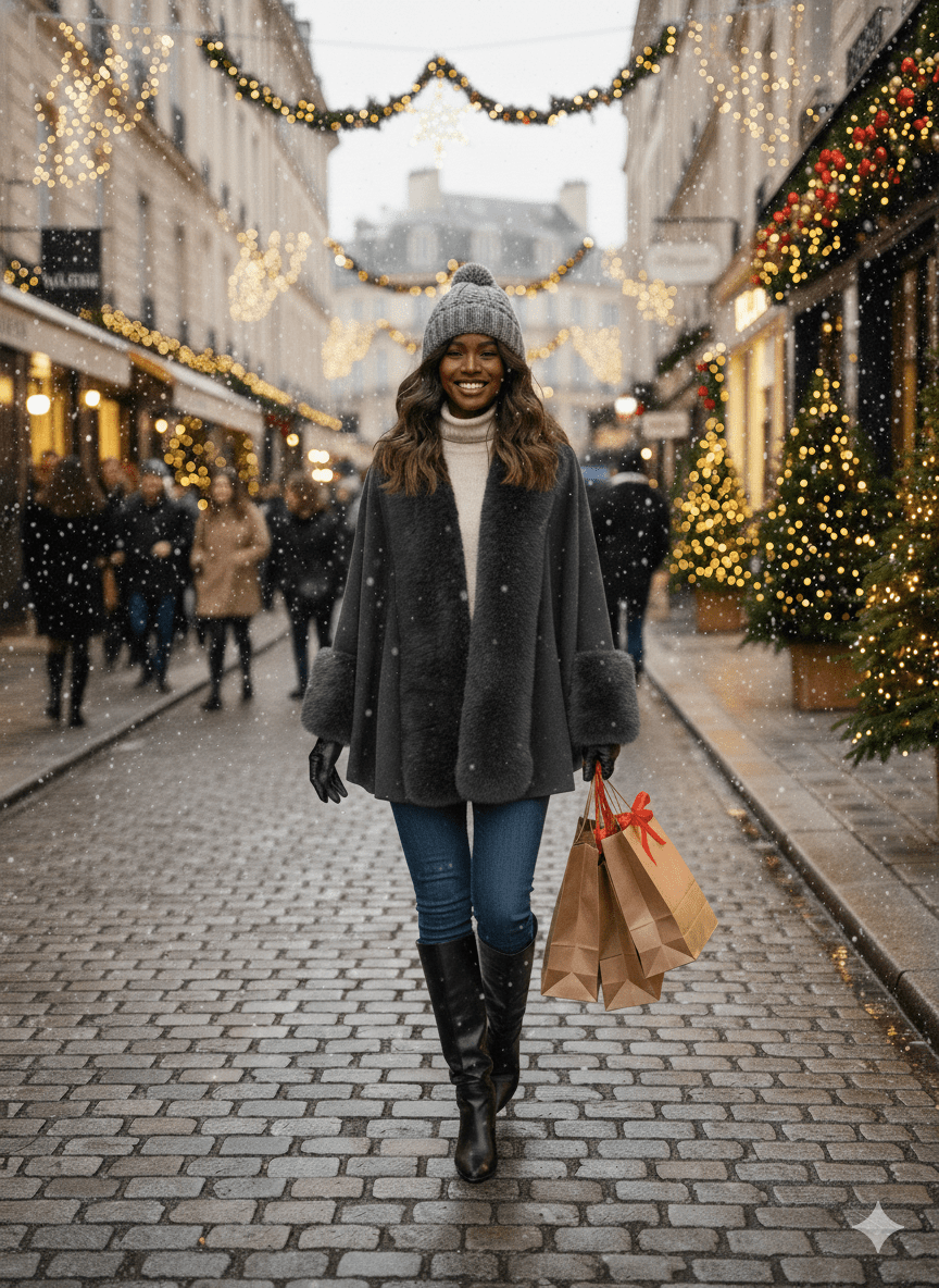 Fur Front Cape Poncho One Size - PAPRIKA UK