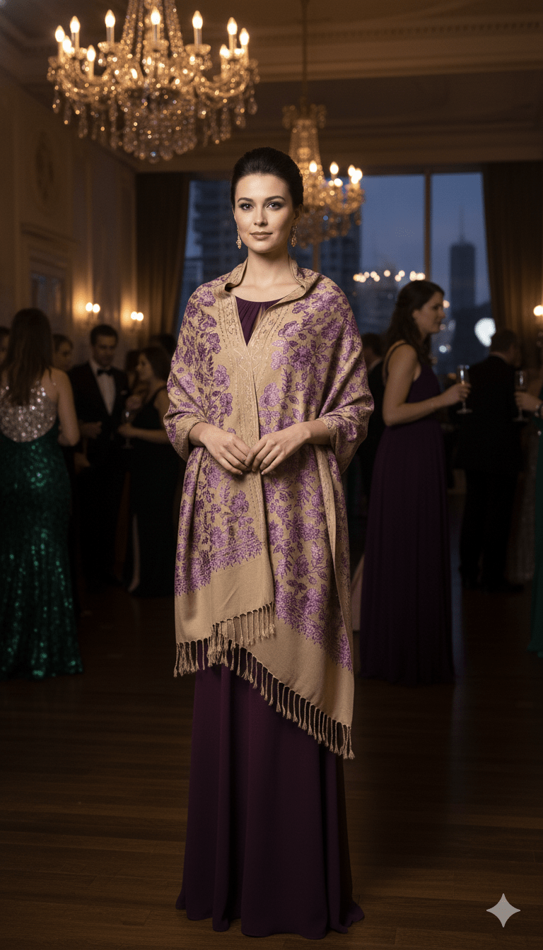 KASHMIRI Silk Shawl Purple - PAPRIKA UK