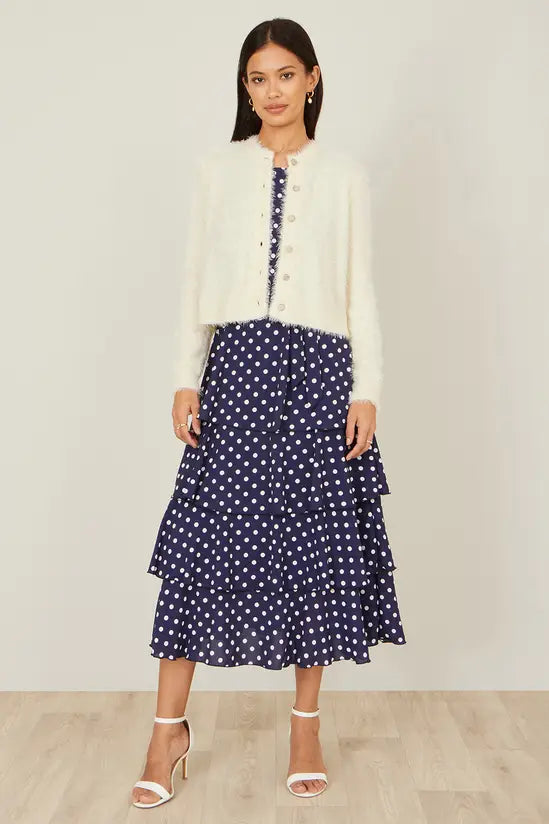 Yumi Ivory Eyelash Knit Cropped Cardigan