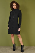 Yumi Black Knitted Button Up Midi Dress With Balloon Sleeves