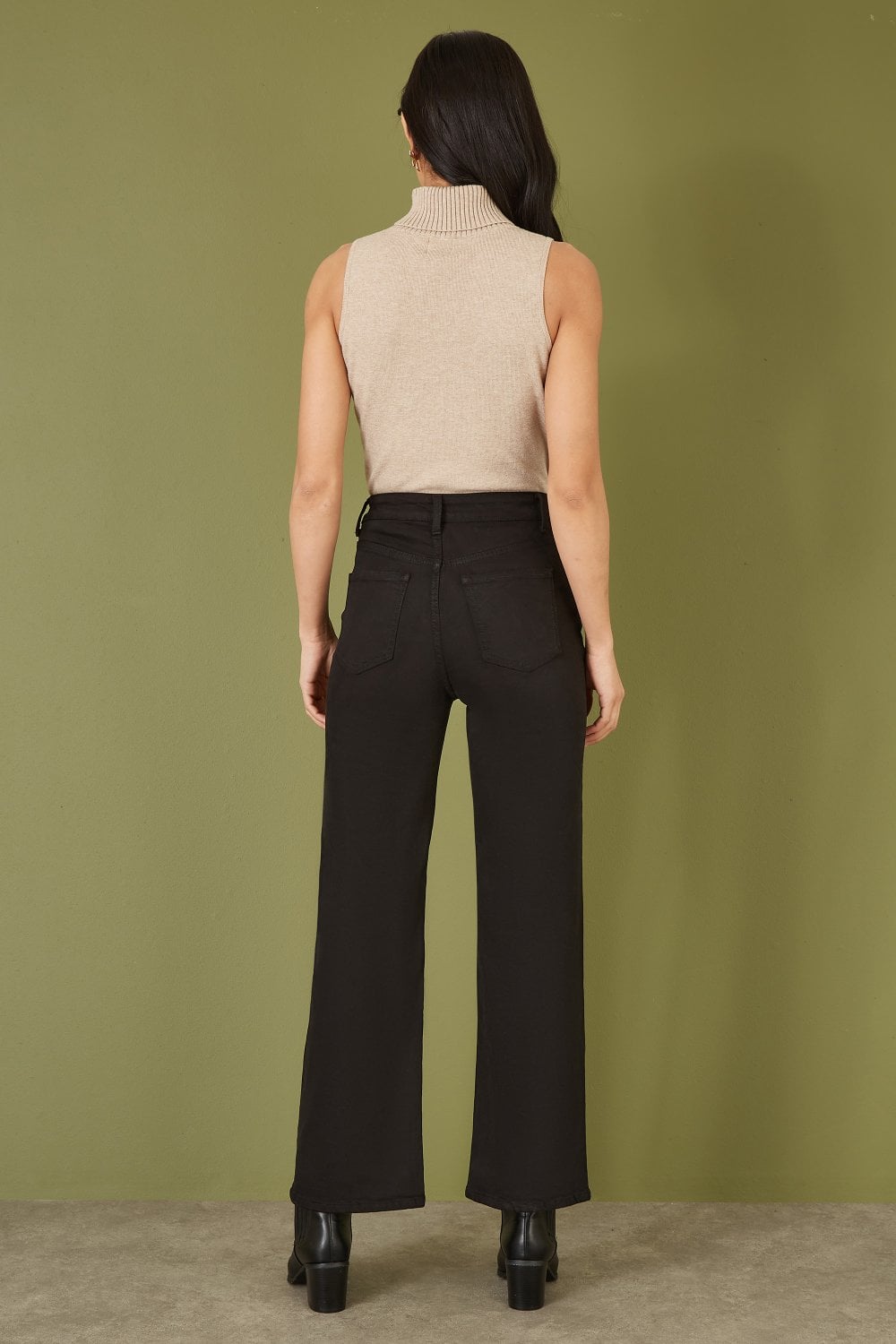 Yumi Black Stretch Canvas Wide Leg High Waist Jeans