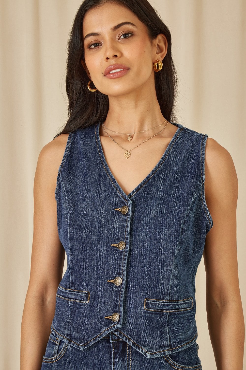 Yumi Blue Denim Stretch Waistcoat - PAPRIKA UK