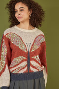 Yumi Cream Butterfly Sequin Knitted Jumper